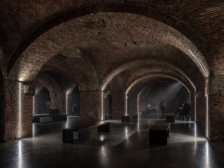 Subterranean club vault in Amsterdam with minimalist lighting at Shelter